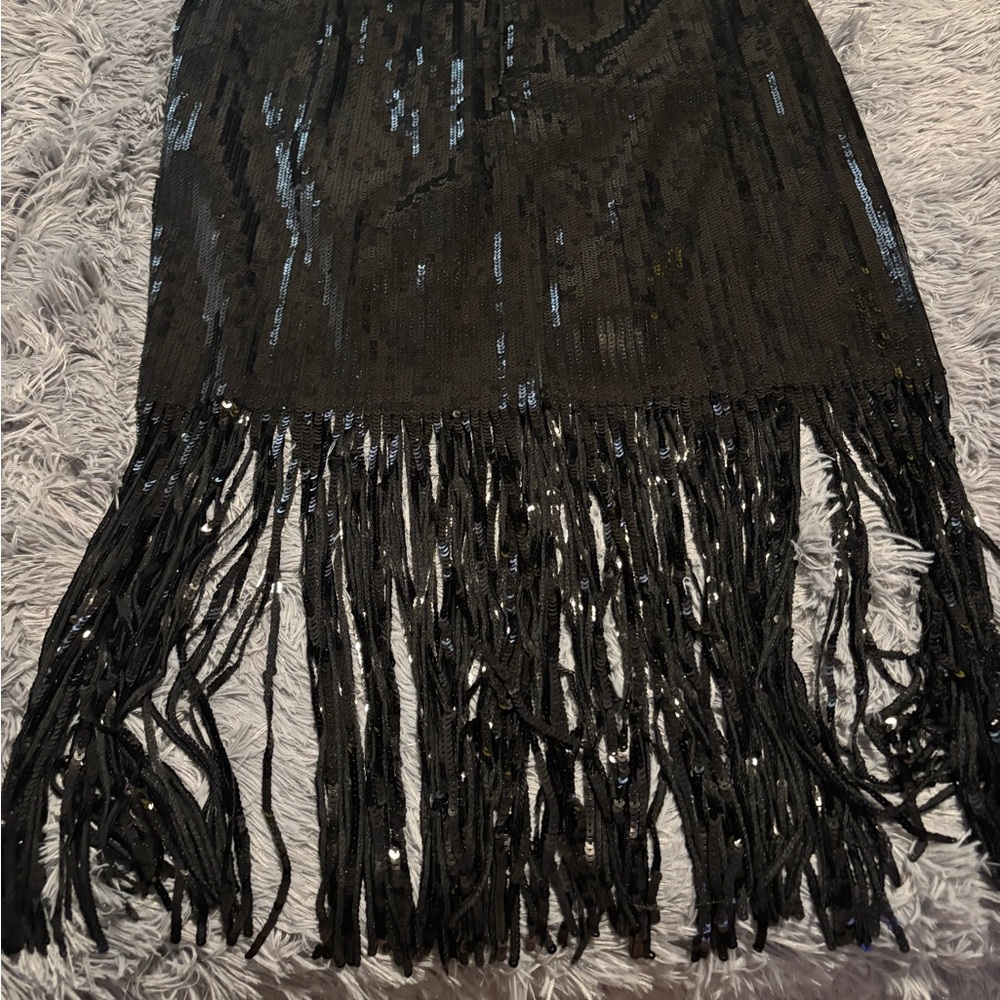 Black Fringe Sequin Skirt